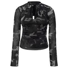 Autre Marque MISBHV Schwarzes transparentes Mesh Top mit Rollkragen