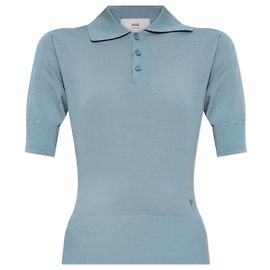 Ami Blue Wool and Silk Polo Top