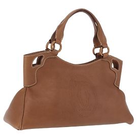 Bolsa de mão Cartier em couro marrom dourado Auth 211844V - Jerrillo