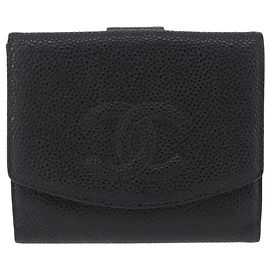 CHANEL Bifold Wallet Caviar Skin Black Gold CC Auth 211888M - Jerrillo