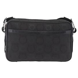 Salvatore Ferragamo Gancini Schultertasche Canvas Schwarz Silber Auth 211918A - Jerrillo