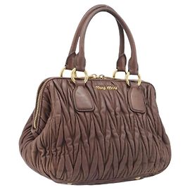 Miu Miu Matelasse Hand Bag Leather Brown Gold Auth 212449M - Jerrillo