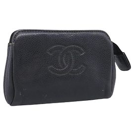 Porte-monnaie CHANEL Cuir Caviar Noir Or CC Auth 213164 - Jerrillo