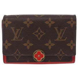 LOUIS VUITTON Monogram Portefeuille Flore Compact Wallet Red M64587 Auth 213188 - Jerrillo