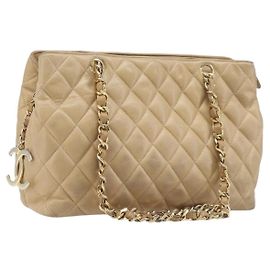 CHANEL Matelasse Chain Shoulder Bag Lamb Skin Beige Gold CC Auth BA16674 - Jerrillo