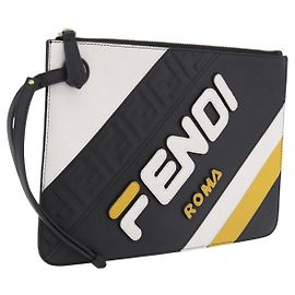 FENDI FILA Collaboration Clutch Bag Leather Black Gold Auth BA16700A - Jerrillo