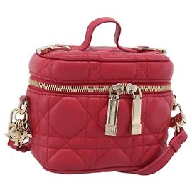 Christian Dior Canage Lady Dior Micro Vanity Bag Lamb Skin Red Gold Auth ka6800V - Jerrillo