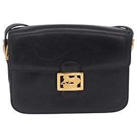 Céline CELINE Horse Carriage Shoulder Bag Leather Black Gold Auth ka6798 - Jerrillo