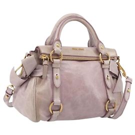 Miu Miu Side ribbon Hand Bag Leather 2way Pink Gold Auth ep16810V - Jerrillo