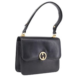 GUCCI Bolso de Hombro Interlocking Cuero Negro Oro Auth ka6844 - Jerrillo