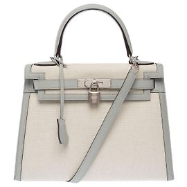 Hermès HERMES Kelly 28 Tasche aus grauem Canvas - 104073