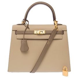 Hermès Sac HERMES Kelly 25 en Cuir Beige - 104075