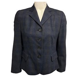 Chaqueta Akris Punto de cuadros azul marino en lana y cashmere con botones frontales