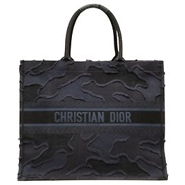 Bolso Book Tote Dior Large de lona bordada camuflaje azul