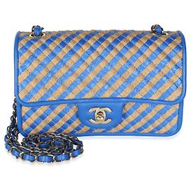 Borsa Chanel Blue Raffia Jute Striped Small Urban Jungle Single Flap Bag