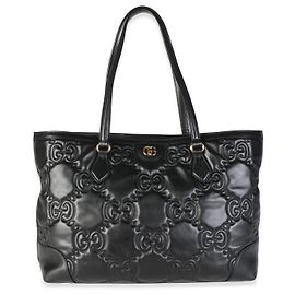 Tote Shopping Ophidia Médio Gucci em Pele de Bezerro Preta GG Matelassé