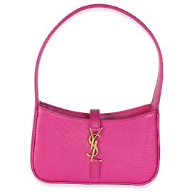 Autre Marque Saint Laurent Le 5 A 7 Mini Hobo em couro de bezerro com relevo de lagarto Acid Pink