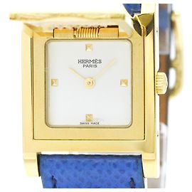Hermès Relógio feminino Hermes Médor banhado a ouro couro Quartz ME1.201