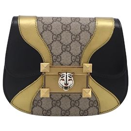 GUCCI GG Supreme Ojiride Tasche Leder PVC Leder Beige Schwarz 500781 Auth ka6900A - Jerrillo