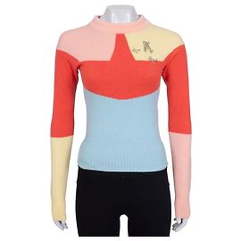 Chanel Multicolor Kaschmir-Pullover mit Flugzeug-Stickerei NWOT IT 36 Gebraucht