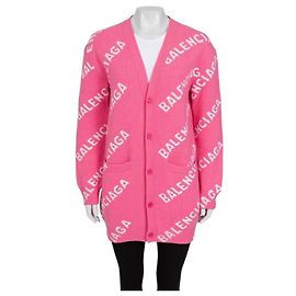 Balenciaga Cardigan in lana rosa con logo NWOT Sz.XS Usato