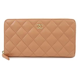 CHANEL Matelasse COCO Mark  Lamb Skin Round Zippy Wallet  Pink A82281