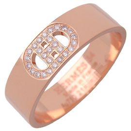 Hermès HERMES H Dunkle PM Diamantring K18 750PG Roségold #54 US7