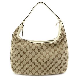 GUCCI GG Canvas Leather Schultertasche Handtasche Beige Ivory 153010