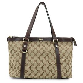Borsa Tote GUCCI Abbey GG Canvas Leather Tote Bag Hand Bag Beige Brown 141470