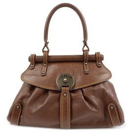 FENDI Zucca Leather Borsa Magic Hand Bag Brown 8BN143
