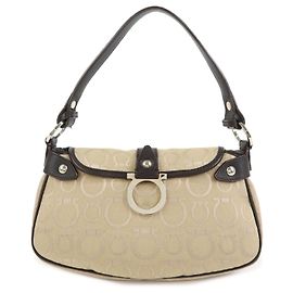 Salvatore Ferragamo Borsa a mano Ferragamo Gancini in tela jacquard e pelle Beige Brown