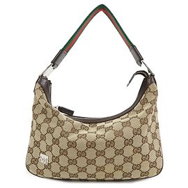 GUCCI Sherry GG Canvas Leather Schultertasche Handtasche Brown 145812