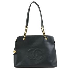Bolsa de Ombro e Tote CHANEL COCO Mark Caviarskin com Corrente Preta A03578