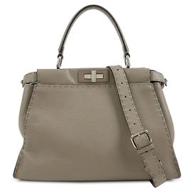 FENDI Peekaboo Medium Leder 2Way Tasche Hand- und Schultertasche Greige 8BN290