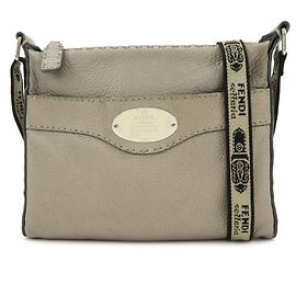 FENDI Selleria Bolsa de Ombro em Couro Bolsa Tiracolo Greige 8BT092