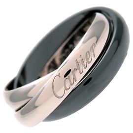 Anel Cartier Trinity MM K18 750WG Cerâmica Preta #51 US6