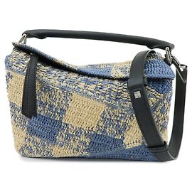 Borsa LOEWE Puzzle Small Paulas Ibiza in pelle e rafia, borsa a mano 2Way, Blu