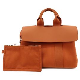 Hermès HERMES Valparaiso PM Toile Shevron Leather Tote Bag Hand Bag Potiron