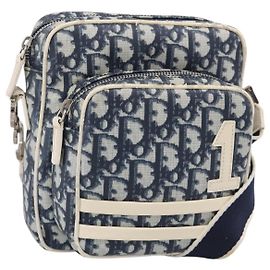Christian Dior Trotter Canvas Shoulder Bag PVC Blue Silver Auth 211947 - Jerrillo