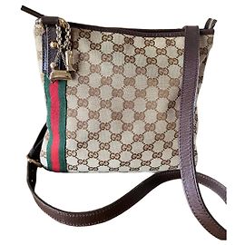 Bolsa Tiracolo Gucci em Lona Monograma com Listra Verde e Vermelha