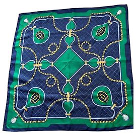 Carré di seta Vintage "Must de Cartier" – Blu Marino e Verde