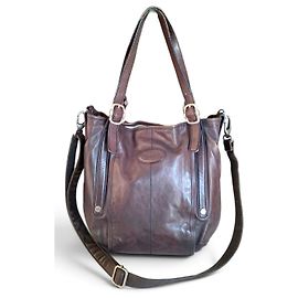 TOD'S - G-LINE Easy Sacca em pele castanha – Com alça 2WAY - Bolsa de ombro