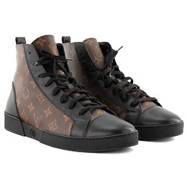 LOUIS VUITTON - Match-Up Louis Vuitton Sneaker aus monogrammiertem beschichtetem Canvas und glattem schwarzem Leder (T41,5)