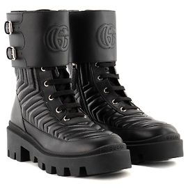 GUCCI - Gucci GG Marmont Stiefeletten aus glattem schwarzem Leder (T37,5)