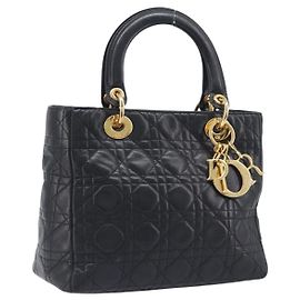 Christian Dior Canage Lady Dior Handtasche Lammleder Schwarz Goldfarben