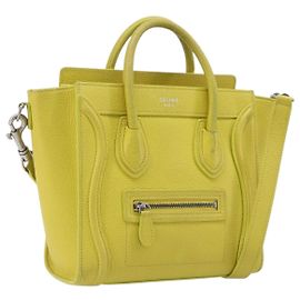 Céline CELINE Luggage Nano Shopper Bolso de Mano de Piel 2way Amarillo Plata