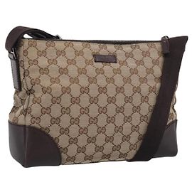 GUCCI GG Canvas Shoulder Bag Brown Silver 114273