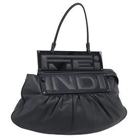 FENDI Shoulder Bag Leather Black Silver 8BN179