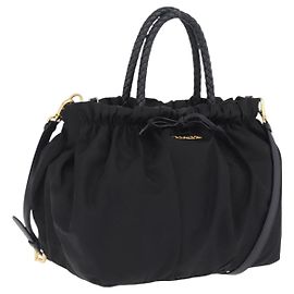 PRADA Tote Bag Nylon 2way Schwarz Goldfarben