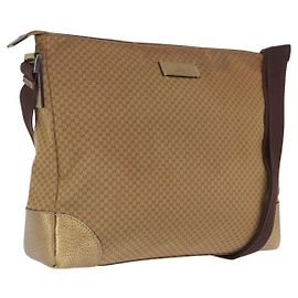 GUCCI Micro GG Canvas Shoulder Bag Nylon Outlet Brown Silver 257301